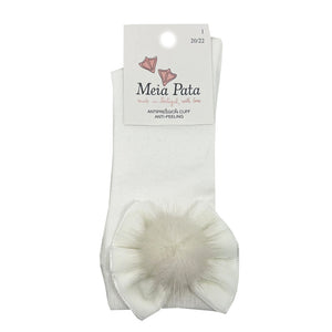 Meia Pata Long Velvet Fur Bow Socks ivory