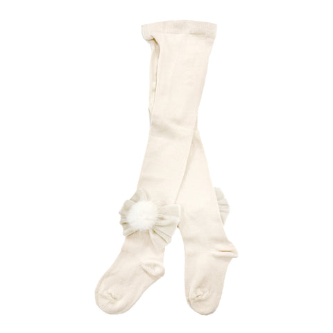 Meia Pata Pom Pom Velvet Bow Tights Ivory