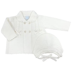 Granlei Bow Detail Cardigan Hat Set Cream