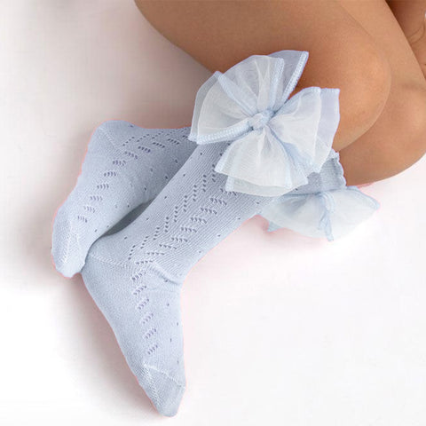 Meia Pata Knee Sock with Organza Bow Blue