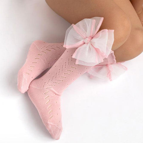 Meia Pata Knee Sock with Organza Bow Baby Pink