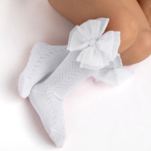 Meia Pata Knee Sock with Organza Bow White