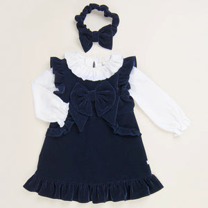 Caramelo Velour Frill Dress Navy