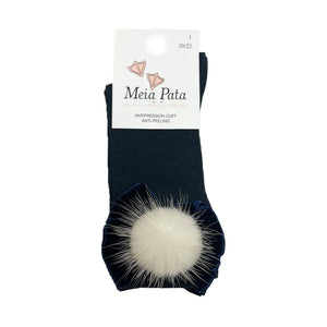 Meia Pata Long Velvet Fur Bow Socks Navy