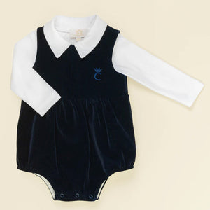 Caramelo Velour Romper Navy