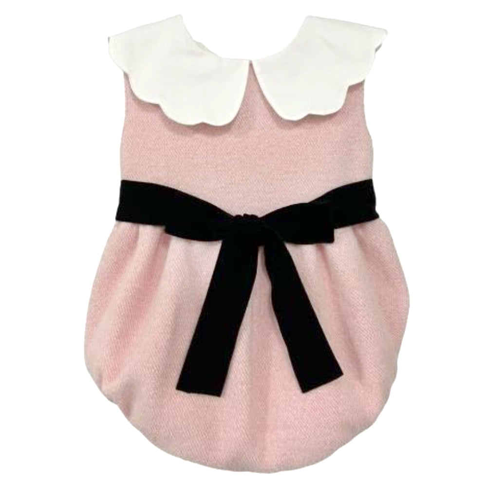 Phi Clothing Velvet Bow Romper Pink/Black(removable belt)