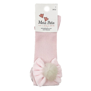 Meia Pata Long Velvet Fur Bow Socks Pink