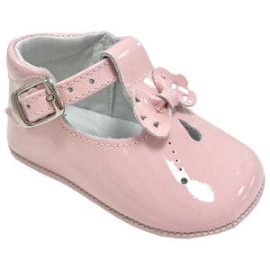 Pretty Originals Bow T-Bar Soft Sole Pink Patent