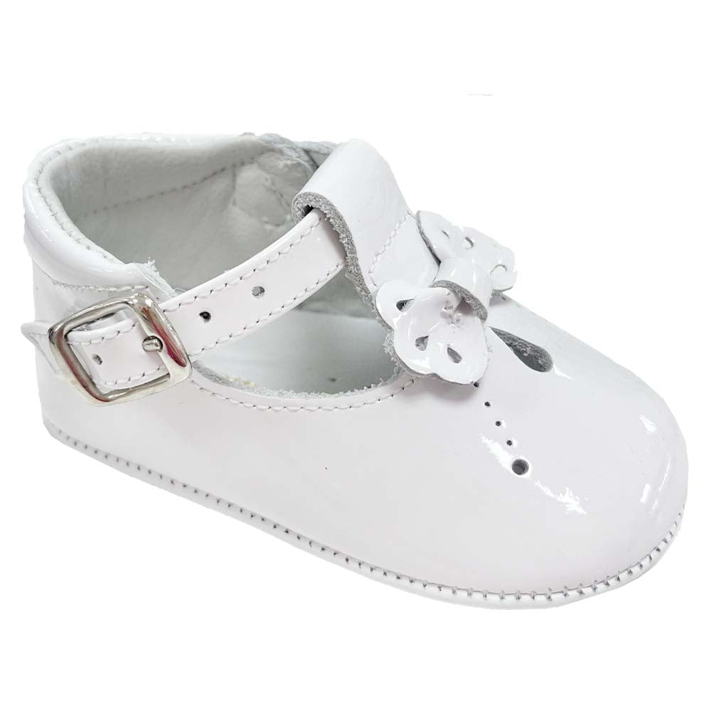 Pretty Originals Bow T-Bar Soft Sole White Patent