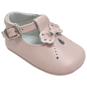 Pretty Originals Bow T-Bar Soft Sole Pink Leather