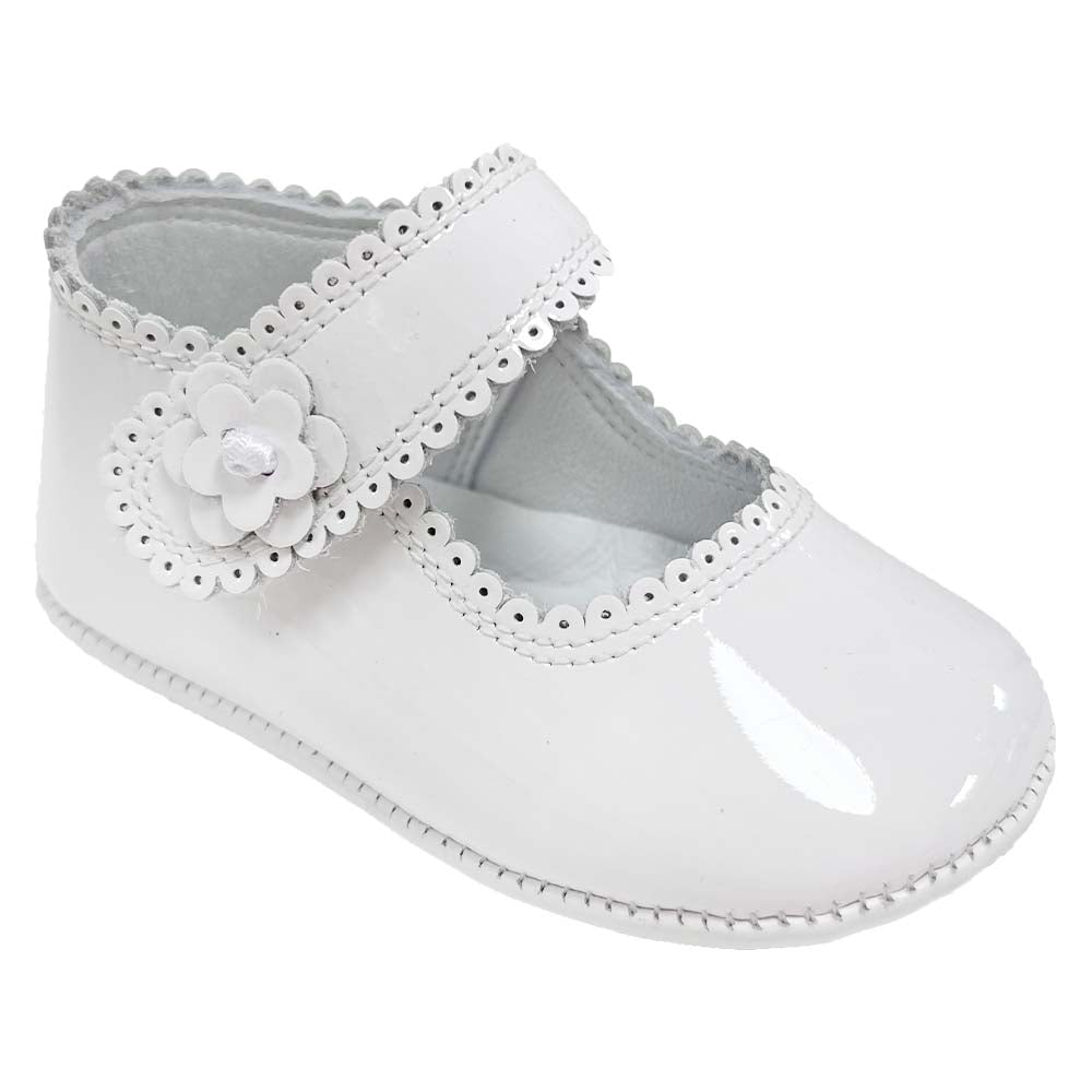 Pretty Originals Flower Strap Soft Sole White Patent