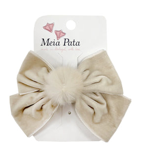 Meia Pata Velvet Pom Bow Clip Champagne