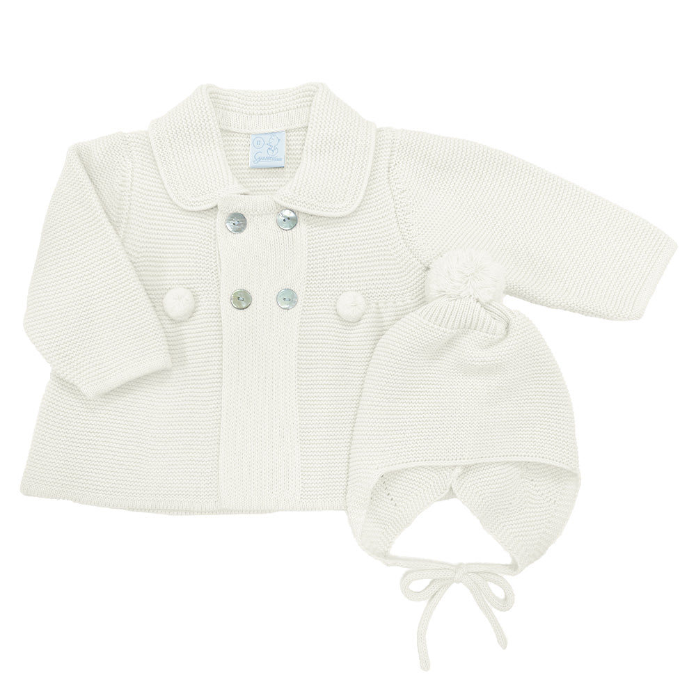 Granlei Pompom Cardigan and Hat Cream