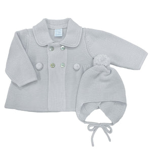 Granlei Pompom Cardigan and Hat Grey