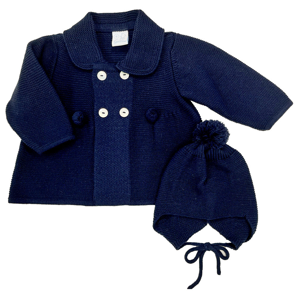 Granlei Pompom Cardigan and Hat Navy