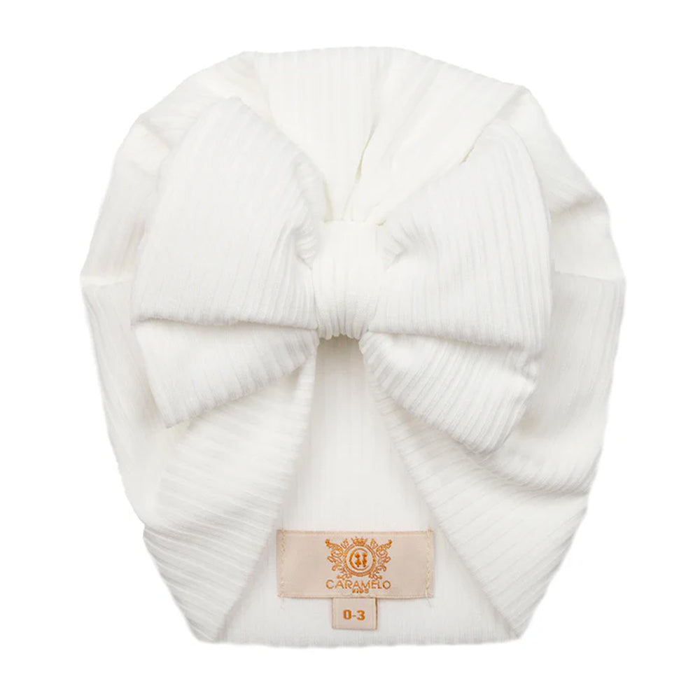 Caramelo Stripe Padded Bow Turban Ivory