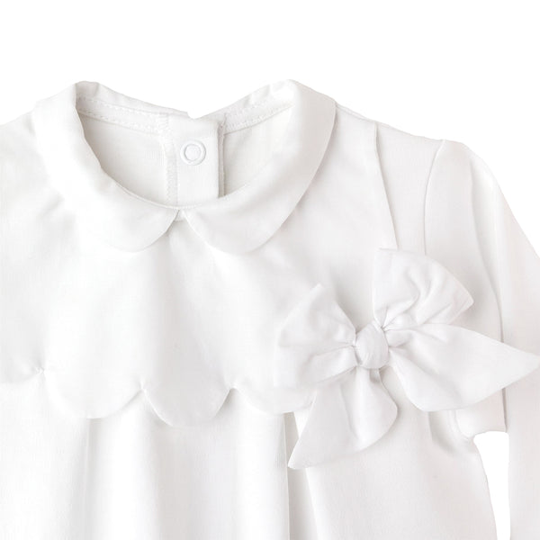 Baby Gi Cotton Frill Bow Front Sleepsuit White