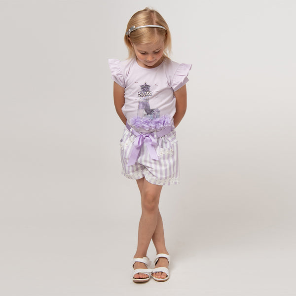 Caramelo Diamonte Light House Striped Shorts Set Lilac