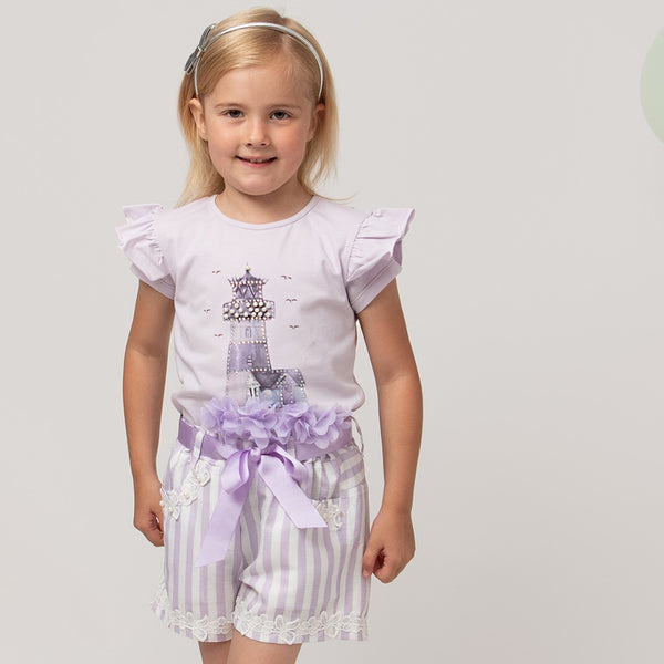 Caramelo Diamonte Light House Striped Shorts Set Lilac