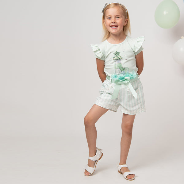 Caramelo Diamonte Light House Striped Shorts Set Mint