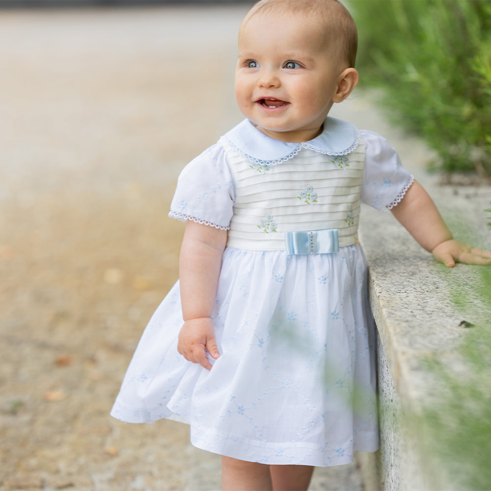 Piccola Speranza Flower Embroidery Dress Blue