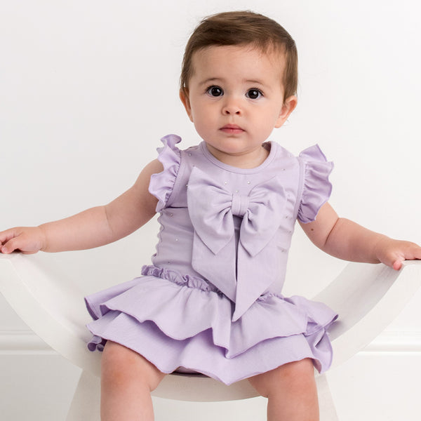 Caramelo Bow Romper & Bonnett Lilac