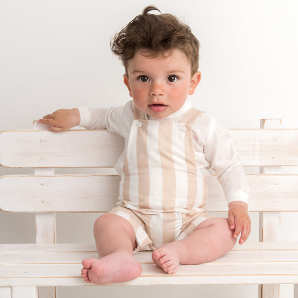 Caramelo Candy Stripe Dungaree Set Beige
