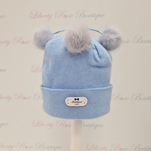 Bowtique London 3 Pom Hat Blue