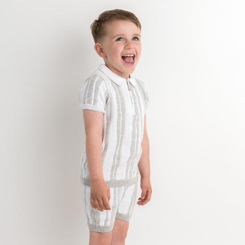 Caramelo Abstract Stripe Knitted Shorts Set Grey