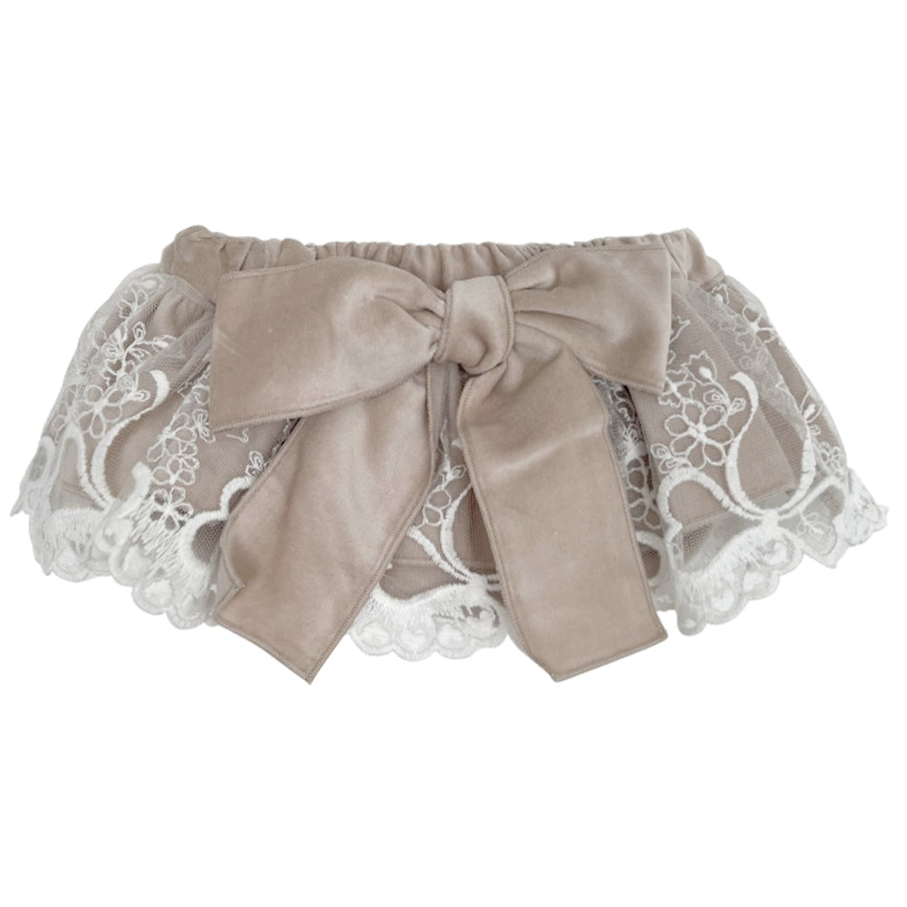 Phi Velvet Lace Bow Knickers Beige