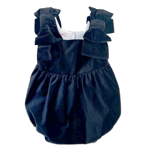 Phi Velvet Bow Romper Navy