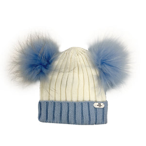 Bowtique London Matching  Double Pom Hat Blue/Cream