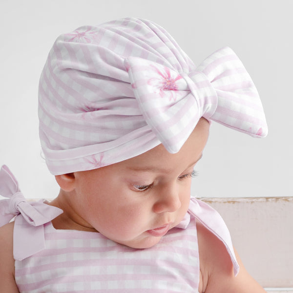 Caramelo Gingham Floral Turban Pink