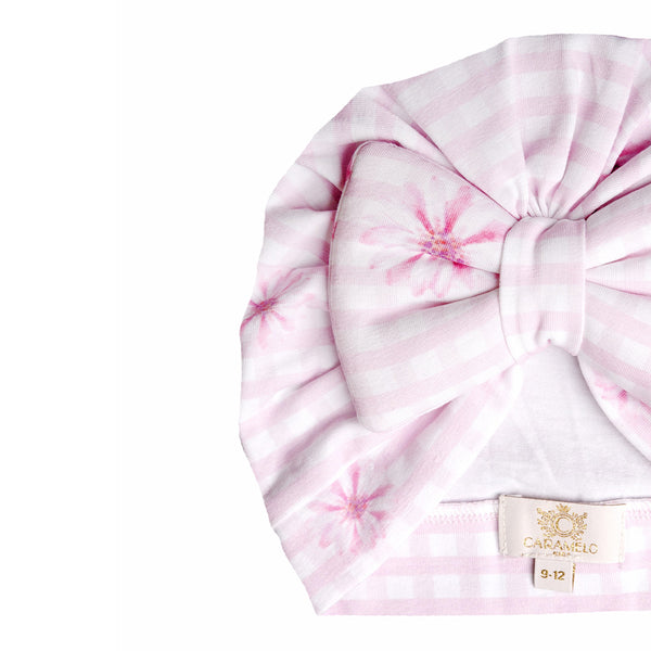 Caramelo Gingham Floral Turban Pink