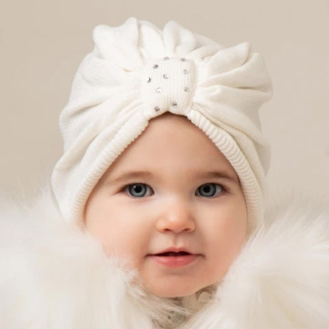 Caramelo Knitted Diamonte Turban Ivory