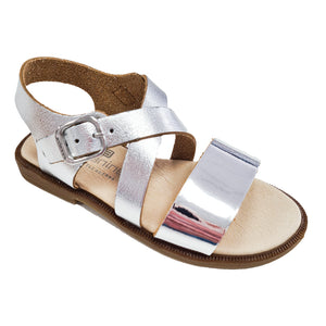 Andanines Leather Cross Strap Silver Sandals