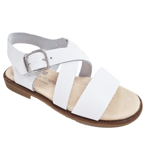 Andanines Leather Cross Strap White Sandals