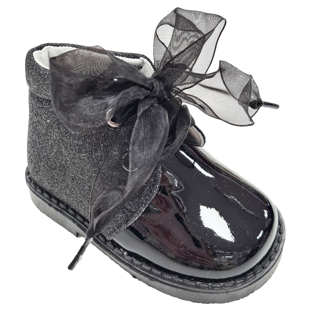 Andanines Patent Leather Glitter Boot Black