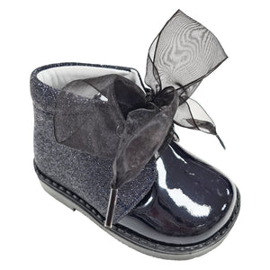 Andanines Patent Leather Glitter Boot Navy