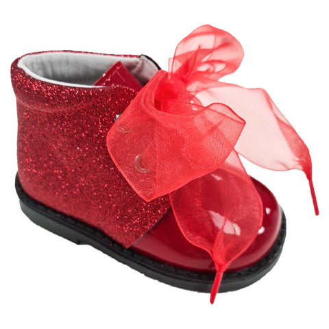 Andanines Patent Leather Glitter Boot Red