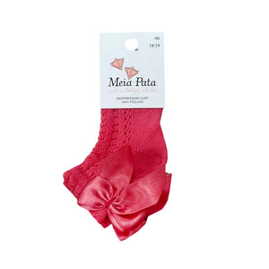 Meia Pata Ankle Bow Socks Coral