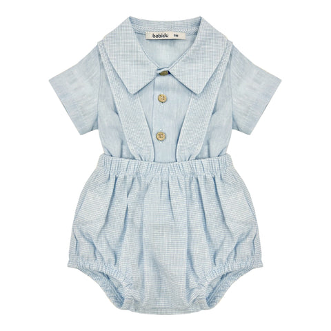 Babidu Check Dungaree Set Blue