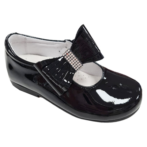 Andanines Patent Leather Diamonte Bow Shoe Black