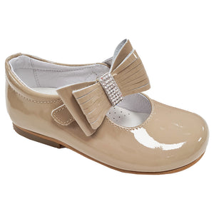 Andanines Patent Leather Diamonte Bow Shoe Camel