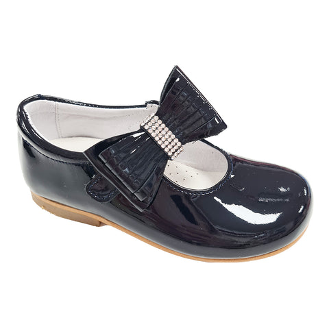 Andanines Patent Leather Diamonte Bow Shoe Navy