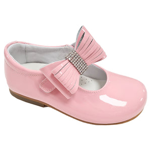 Andanines Patent Leather Diamonte Bow Shoe Pink