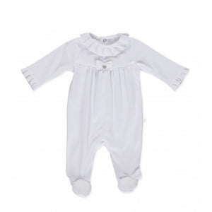 Purete Du Bebe Frill Collar Sleepsuit All White