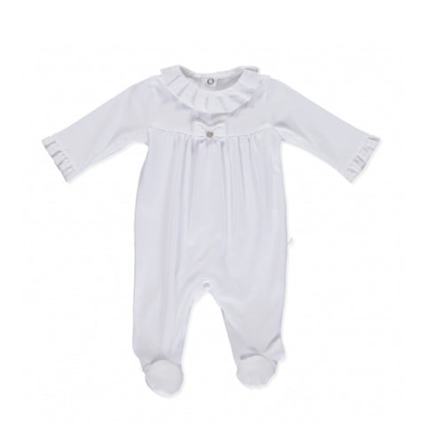 Purete Du Bebe Frill Collar Sleepsuit All White