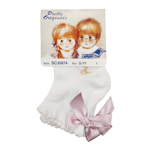 Pretty Originals Ankle Bow Socks White/Pink