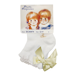 Pretty Originals Ankle Bow Socks White/Lemon